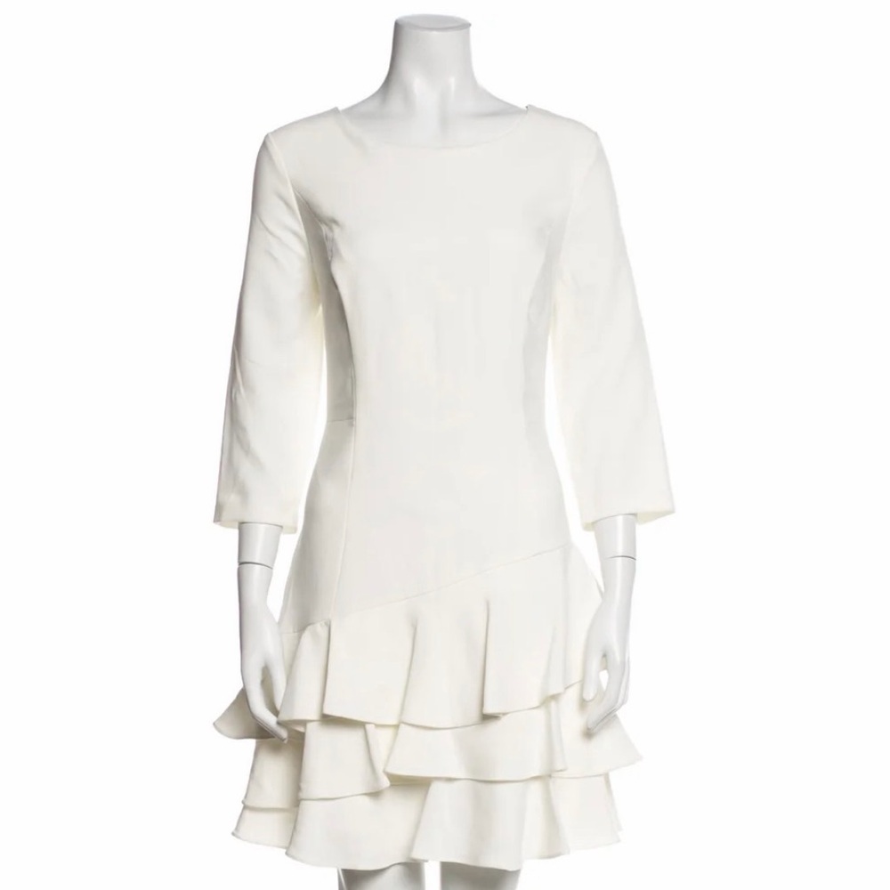 Halston Heritage Ivory Long-Sleeve Tiered Ruffle Dress